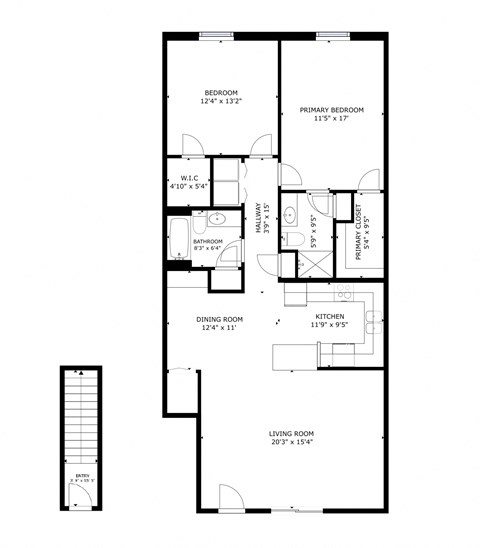 Floor plan for 2 beds, 2 baths, 1400 sqft
